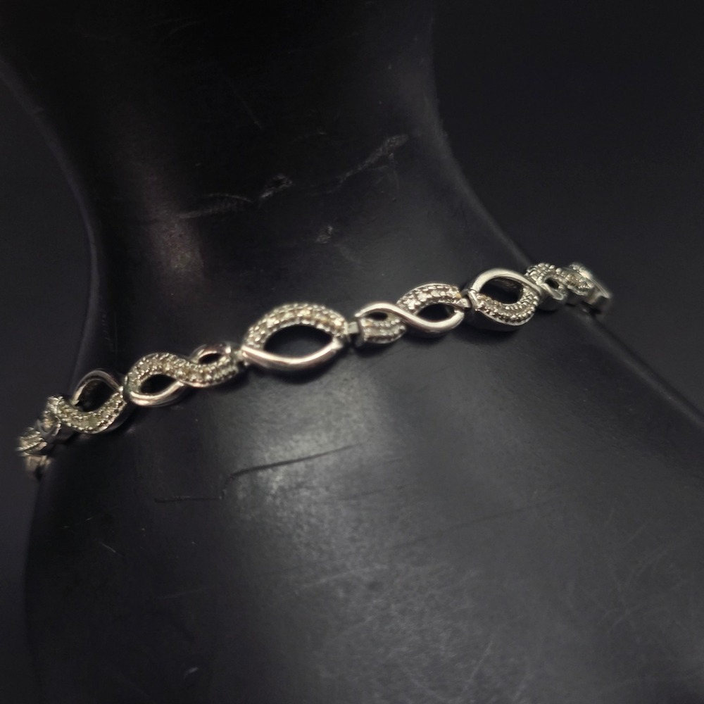 PAJ BB Diamond Chip Tennis Bracelet Silver Tone Infinity Link 7.25"